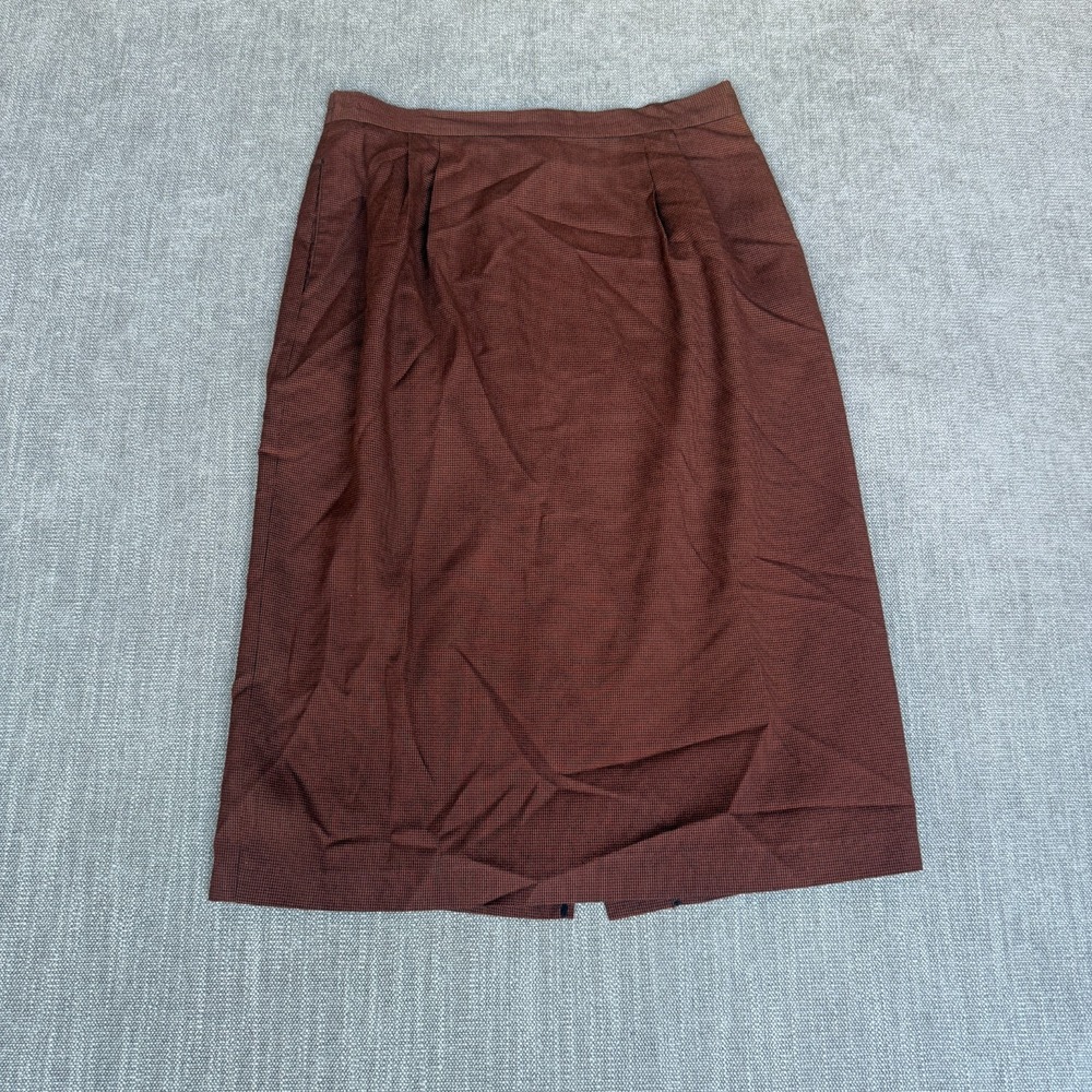 Vintage EH Woods Midi Skirt Womens 12 Brown Houndstooth Lined Pleated Back Slit